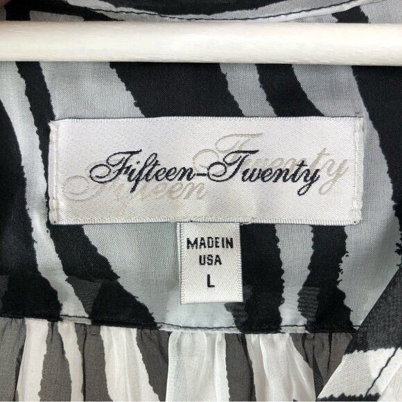 FIFTEEN Twenty black/white zebra silk blouse with leather Large - Picture 6 of 10